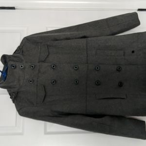 Hurley polyester/wool gray lined double breasted peacoat, detachable hood